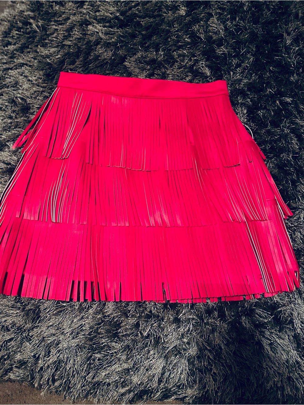 Tiered Fringe Mini Skirt in Hot Pink